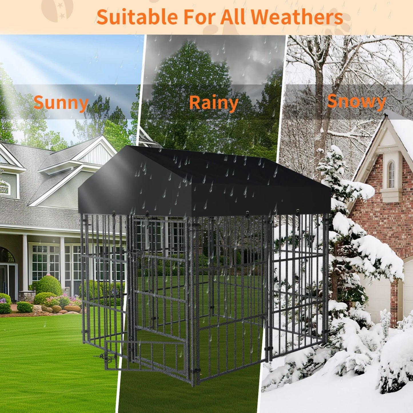 Outdoor Dog Kennel With Roof Heavy Duty Metal Crate Playpen