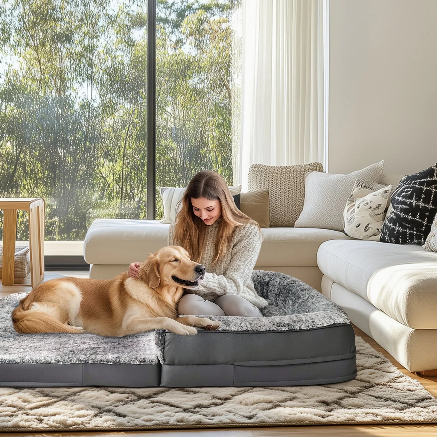 BINGOPAW Orthopedic Dog Bed Foldable Plush Cushion With Bolster
