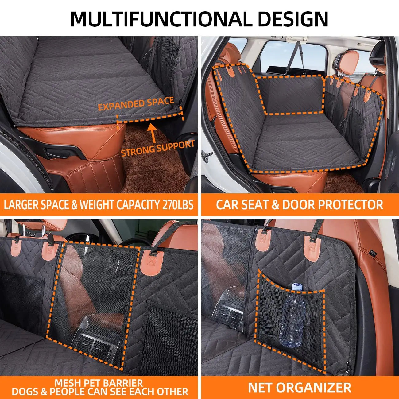 Waterproof Nylon Back Seat Pet Cover With Safety Belt