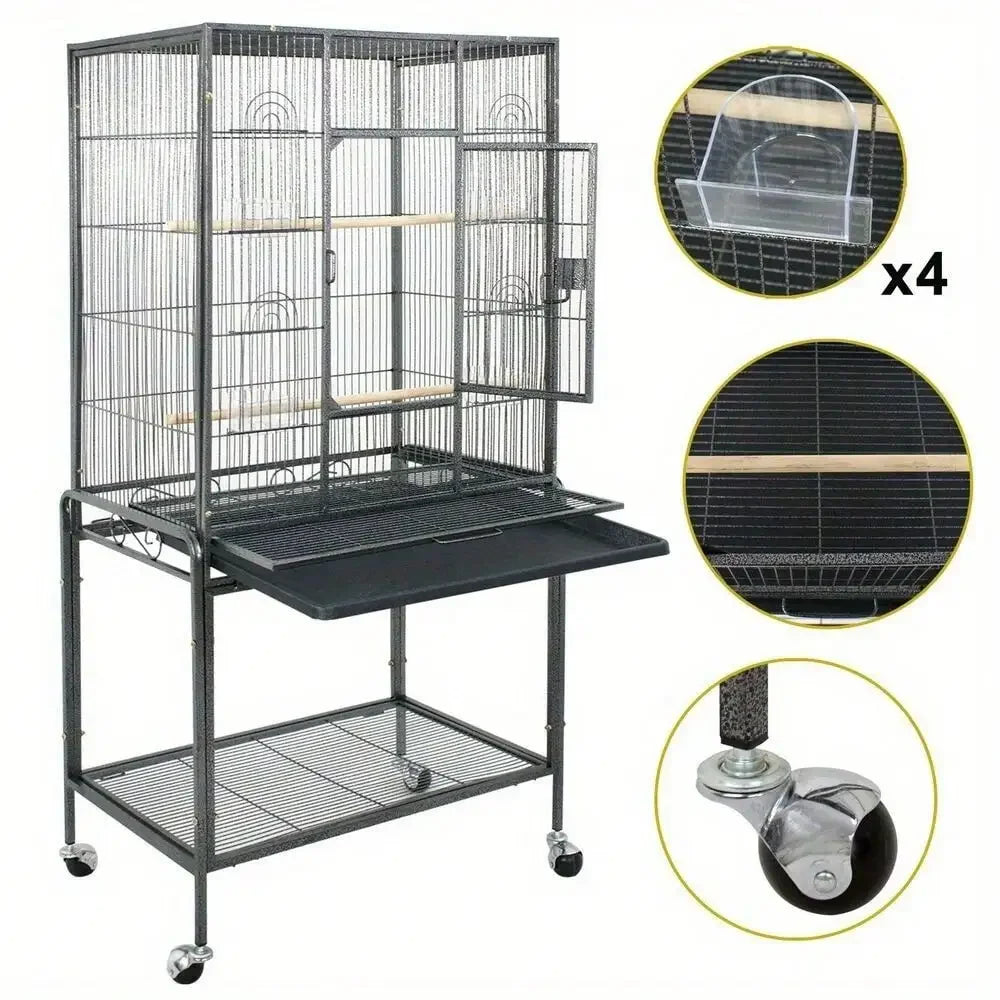 Durable Steel Bird Cage With Rolling Stand For Parrots
