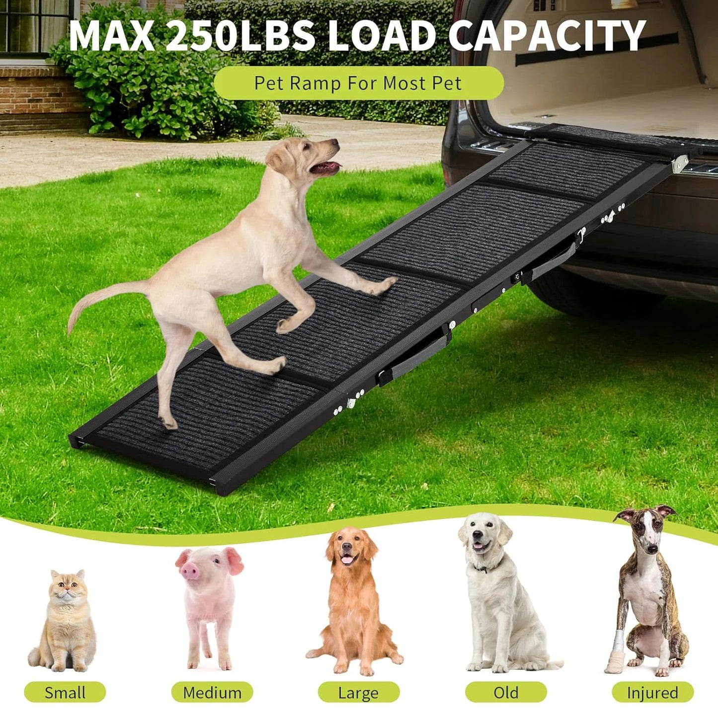 HiMISS Upgraded Folding Dog Ramp Cars Non Slip Surface Portable