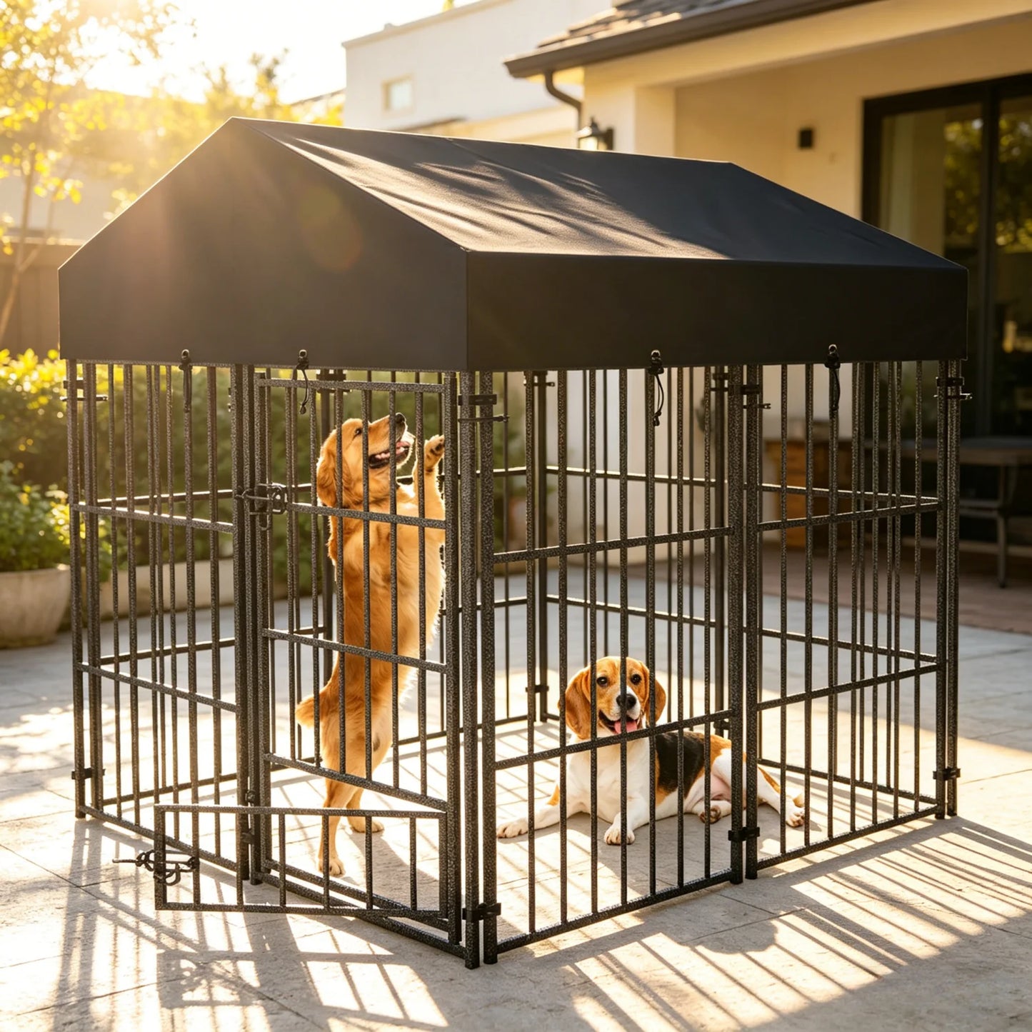 Outdoor Dog Kennel With Roof Heavy Duty Metal Crate Playpen