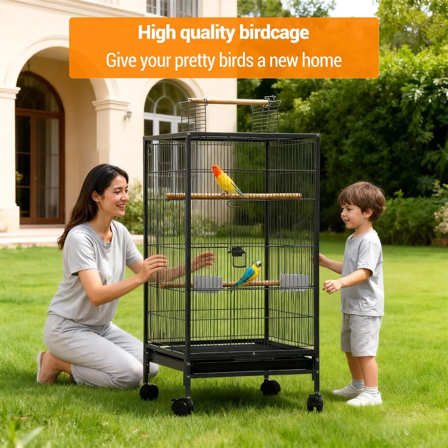 Studyset Small Bird Cage With Top Stand And Wheels