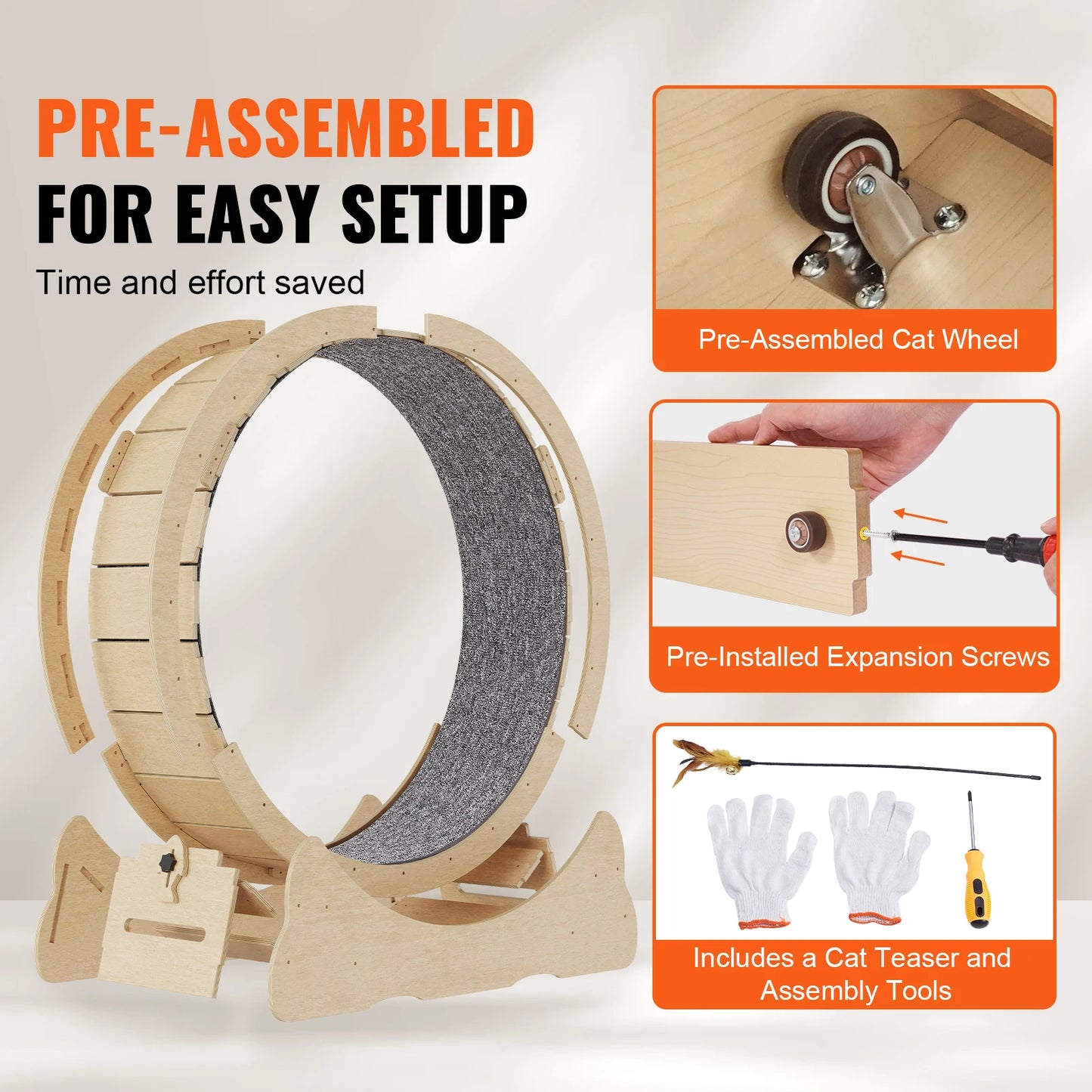 SucceBuy Wooden Cat Exercise Wheel With Detachable Carpet