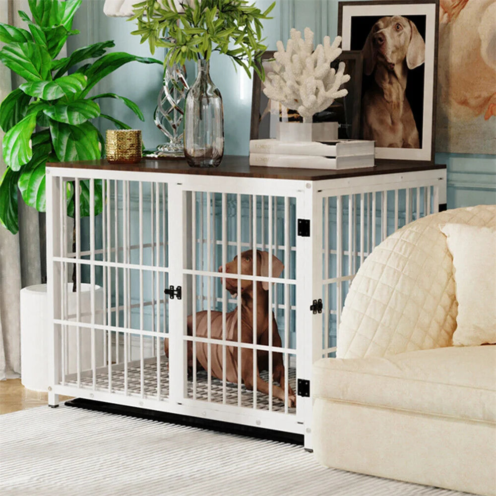 BORWART Large Wooden Dog Crate With Latch And Removable Tray