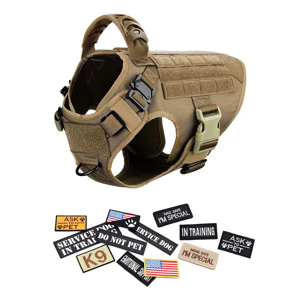 Military Nylon Dog Harness Vest With Leash Patches Training Set