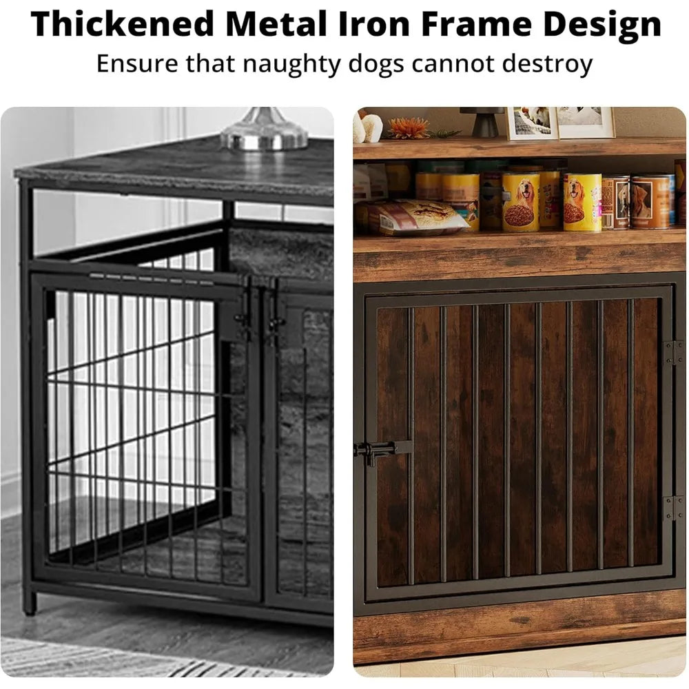 Wooden Corner Dog Crate With Two-Tier Shelves For Large Dogs