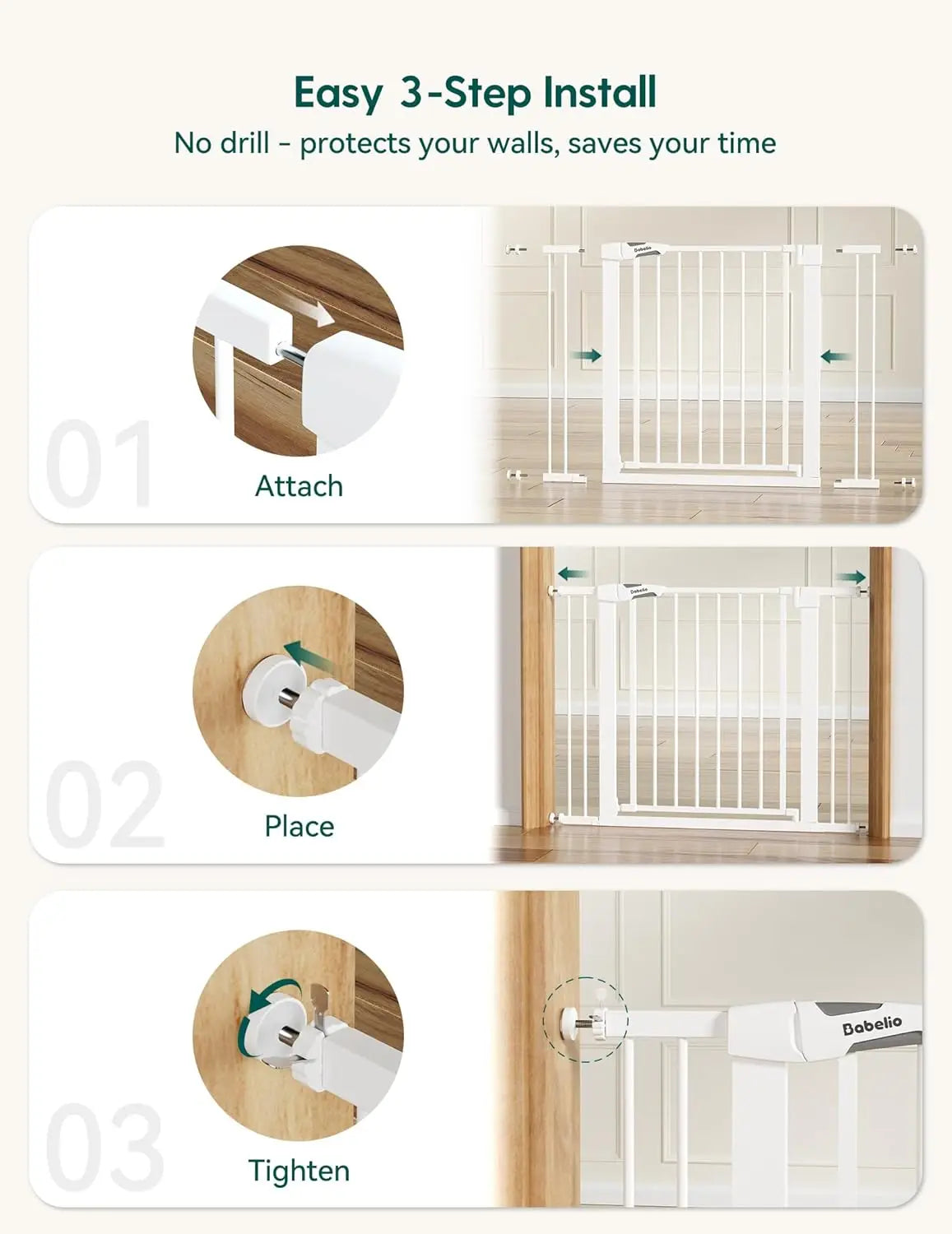 Auto Close Pressure Mounted Safety Gate For Stairs And Doorways