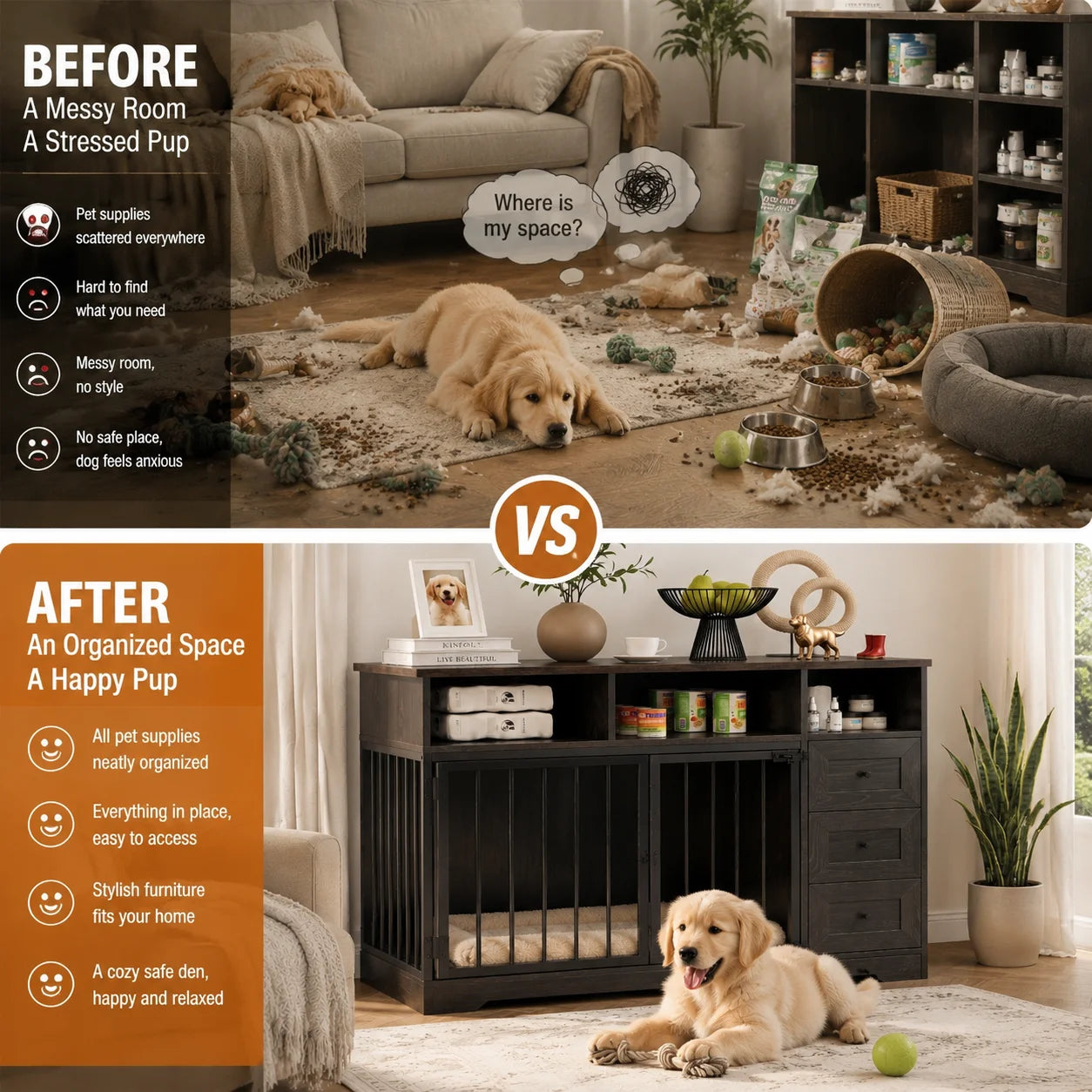 Heavy Duty Wooden Dog Crate Furniture Table With Storage