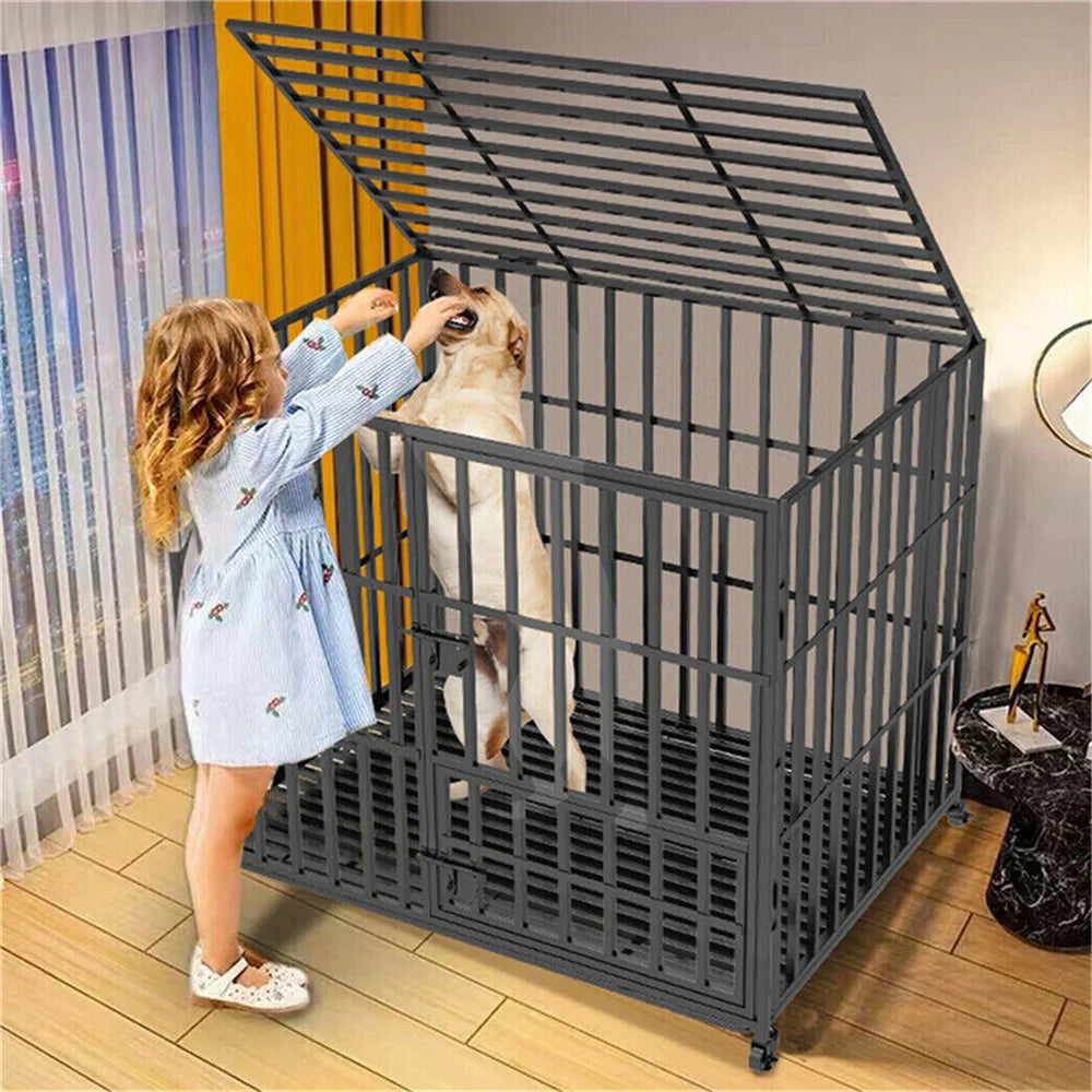 BORWART Heavy Duty Dog Crate With Lockable Wheels And Tray