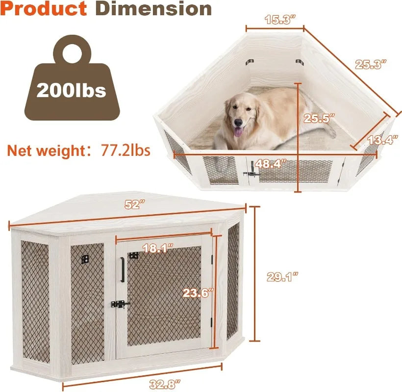 Pretzi Corner Dog Crate Furniture With Metal Mesh Indoor