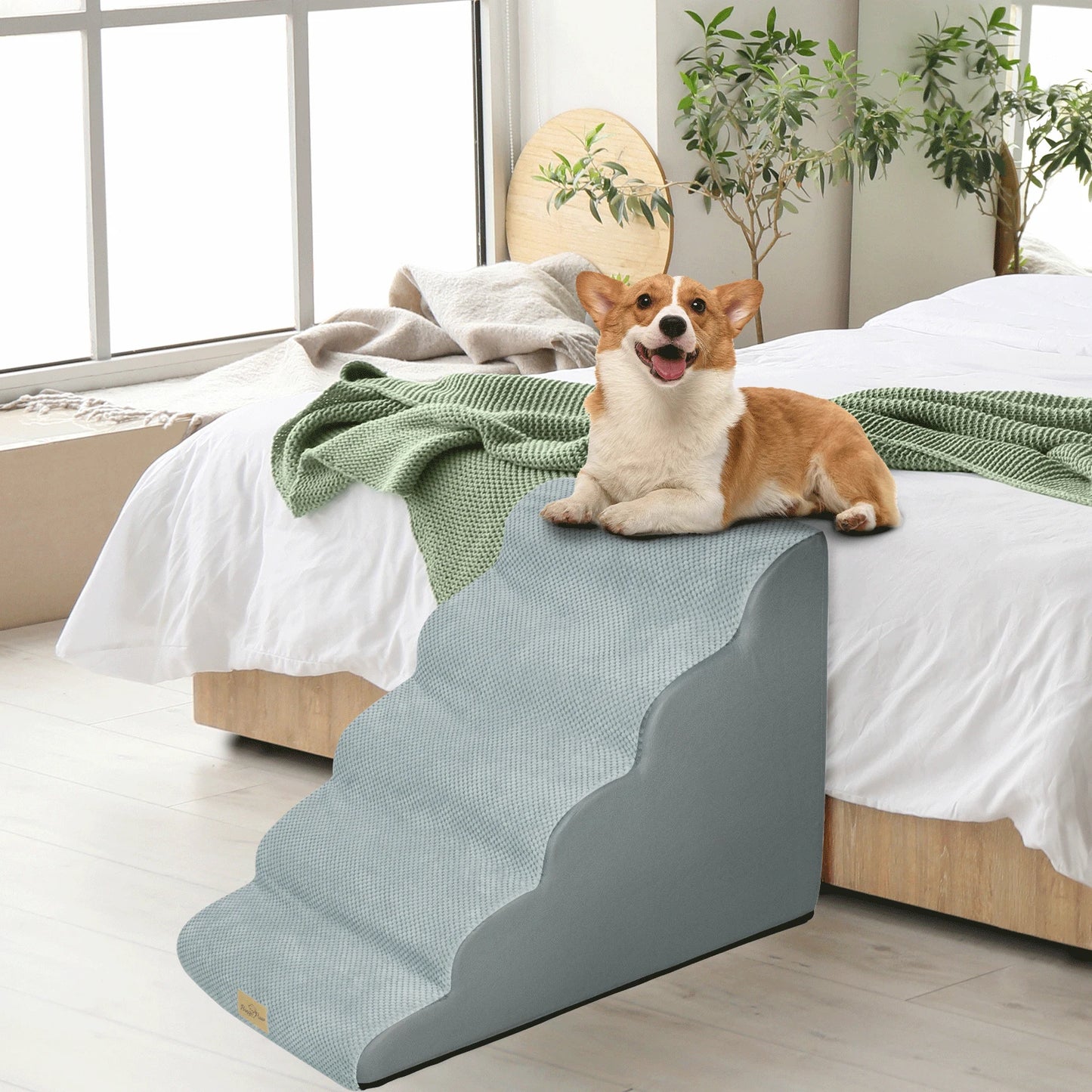 Bingopaw Extra Wide Pet Stairs For Dogs With Waterproof Step Ramp