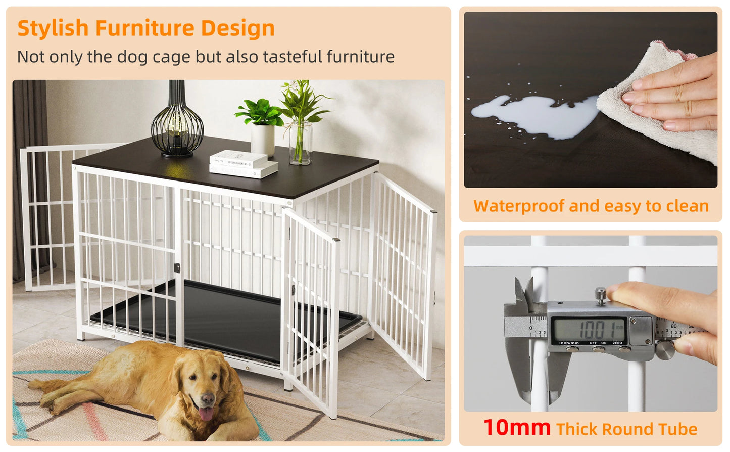 BORWART Large Wooden Dog Crate With Latch And Removable Tray