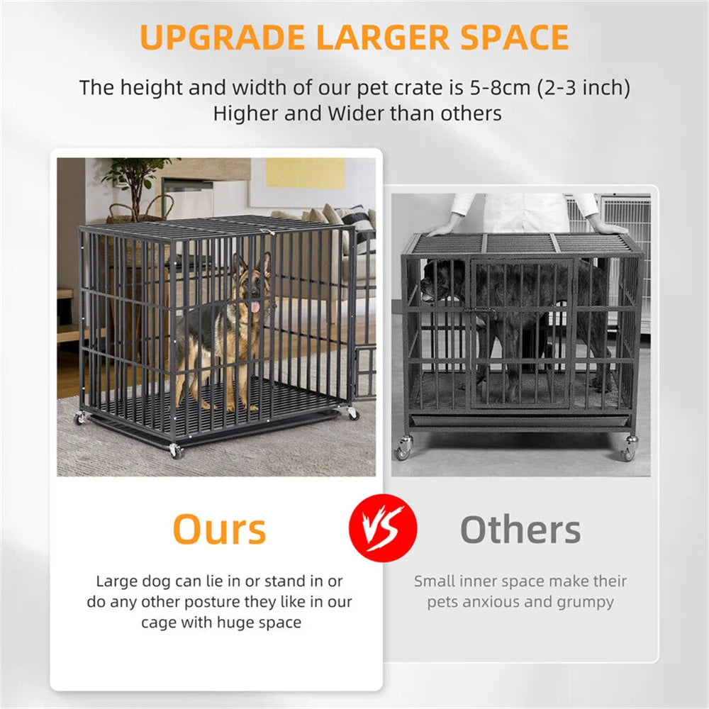 BORWART Heavy Duty Dog Crate With Lockable Wheels And Tray