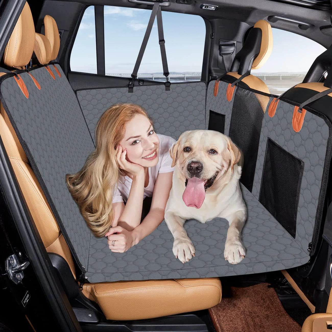 Waterproof Nylon Back Seat Pet Cover With Safety Belt