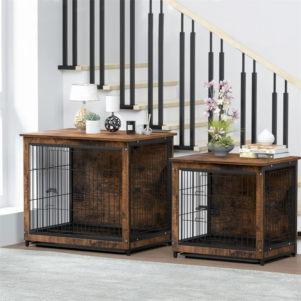 BORWART Elevated Dog Crate Table With Double Doors Removable Tray