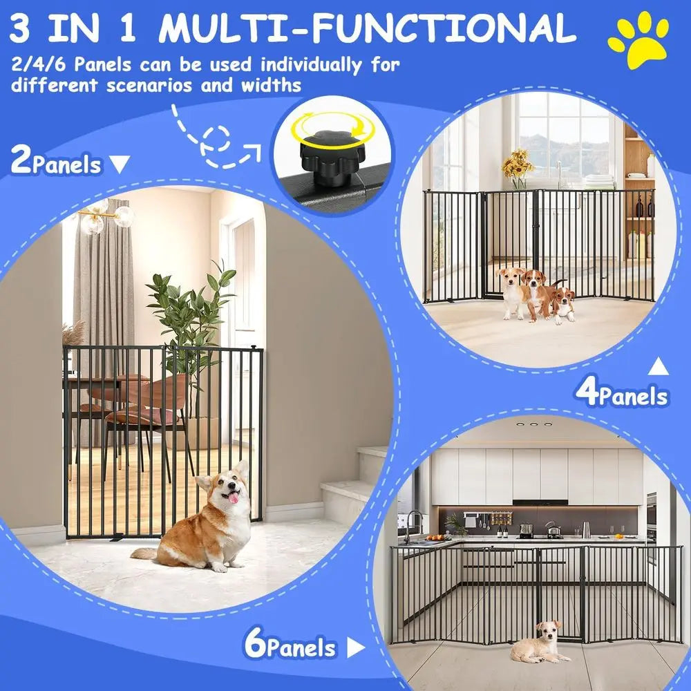 Adjustable Metal Free Standing Dog Gate With Walk Through Door