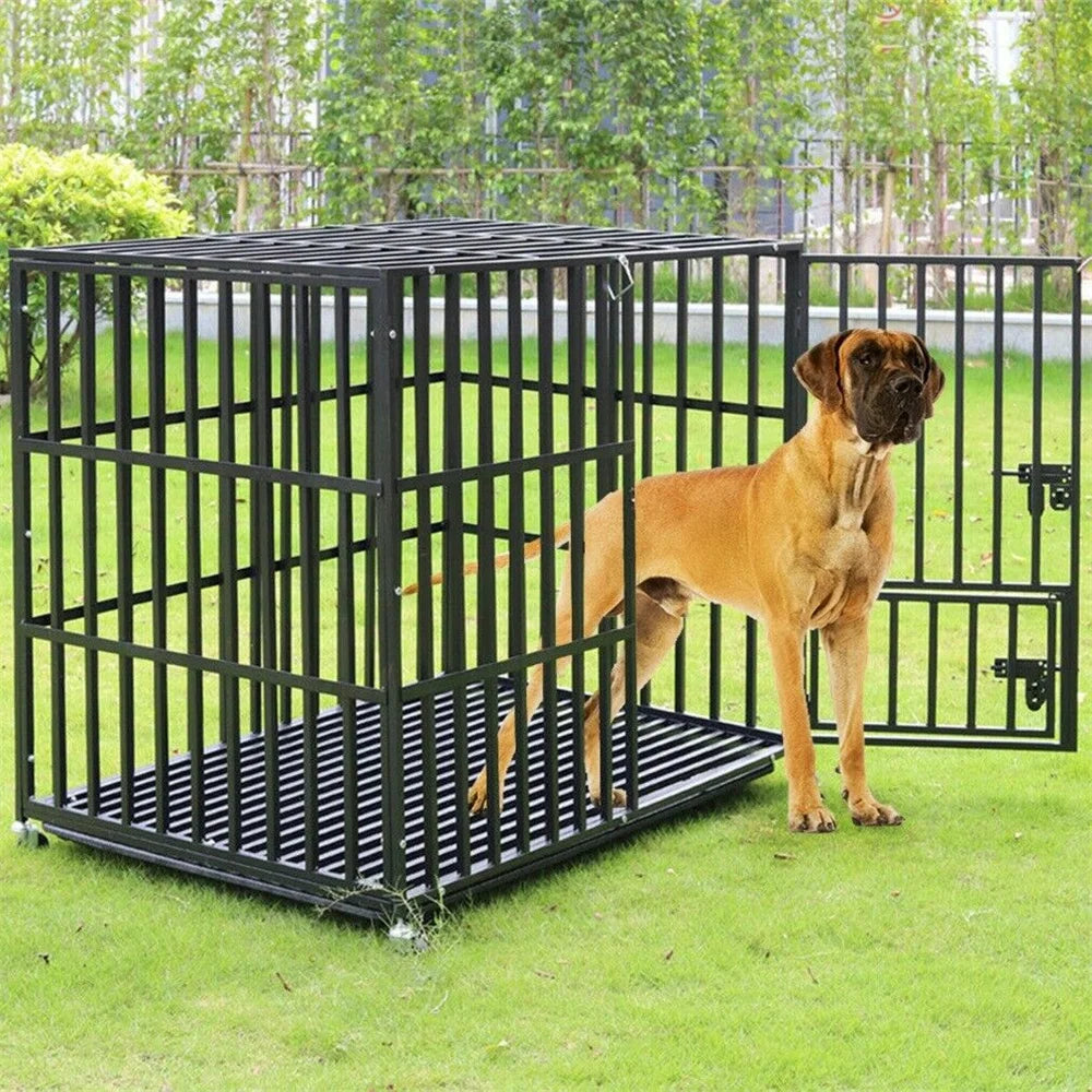BORWART Heavy Duty Dog Crate With Lockable Wheels And Tray