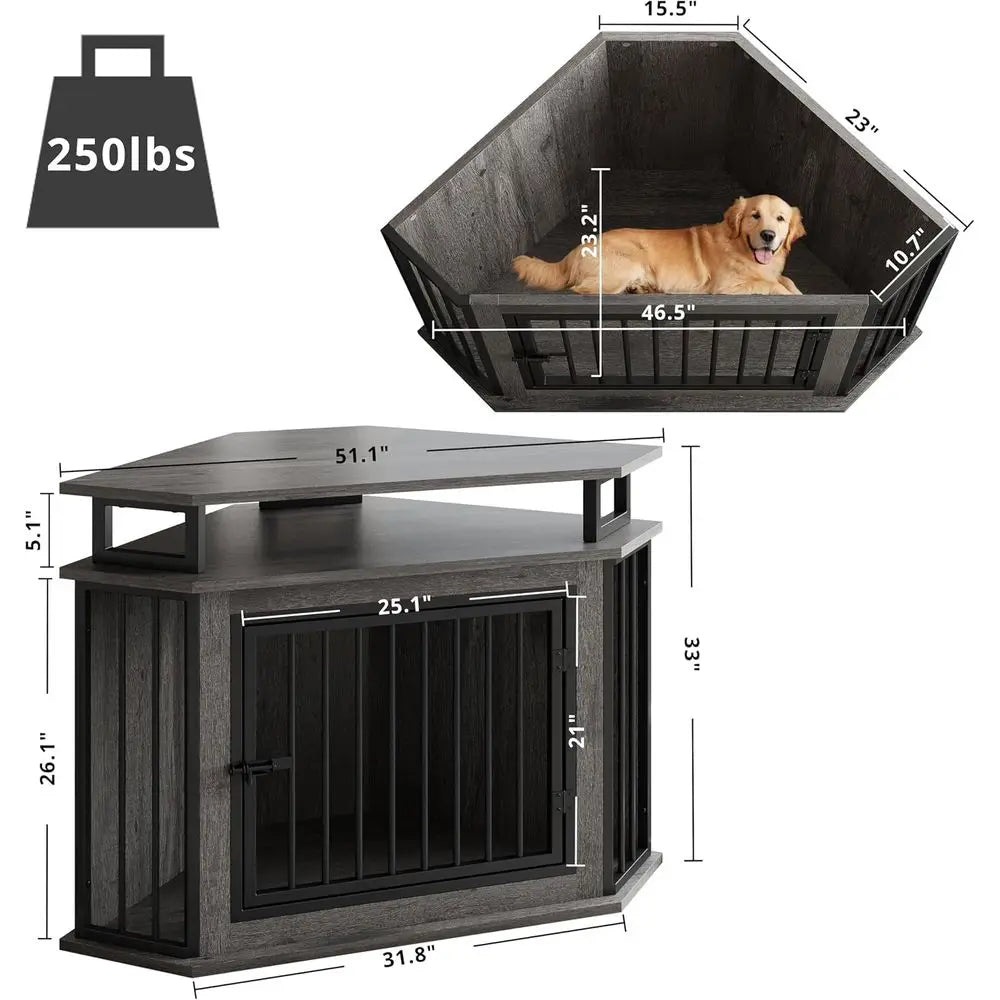 MKDK Wooden Dog Crate Furniture With 2-Tier Shelves