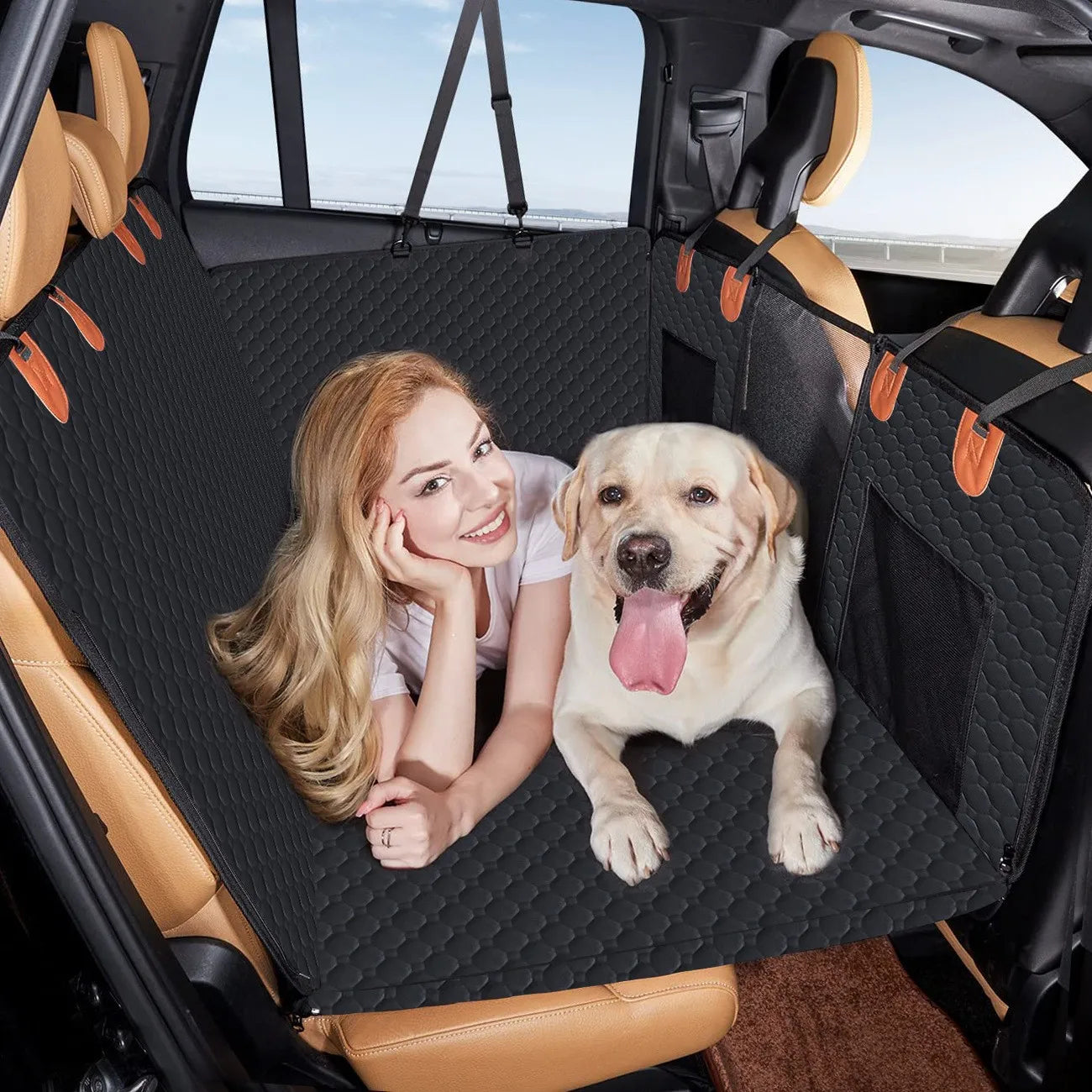 Waterproof Nylon Back Seat Pet Cover With Safety Belt