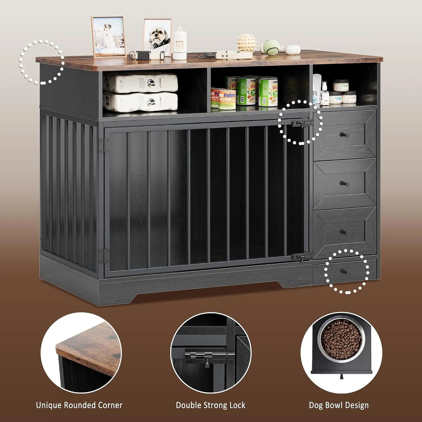 Heavy Duty Wooden Dog Crate Furniture Table With Storage