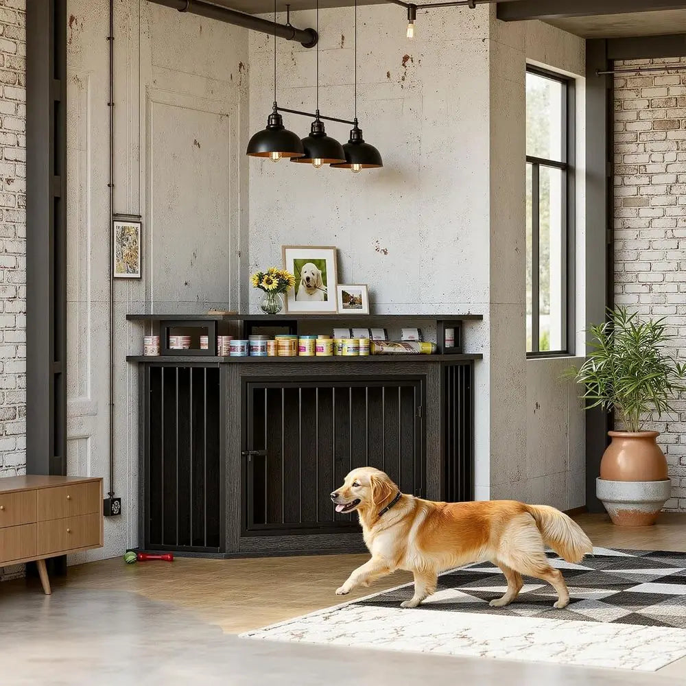 MKDK Wooden Dog Crate Furniture With 2-Tier Shelves