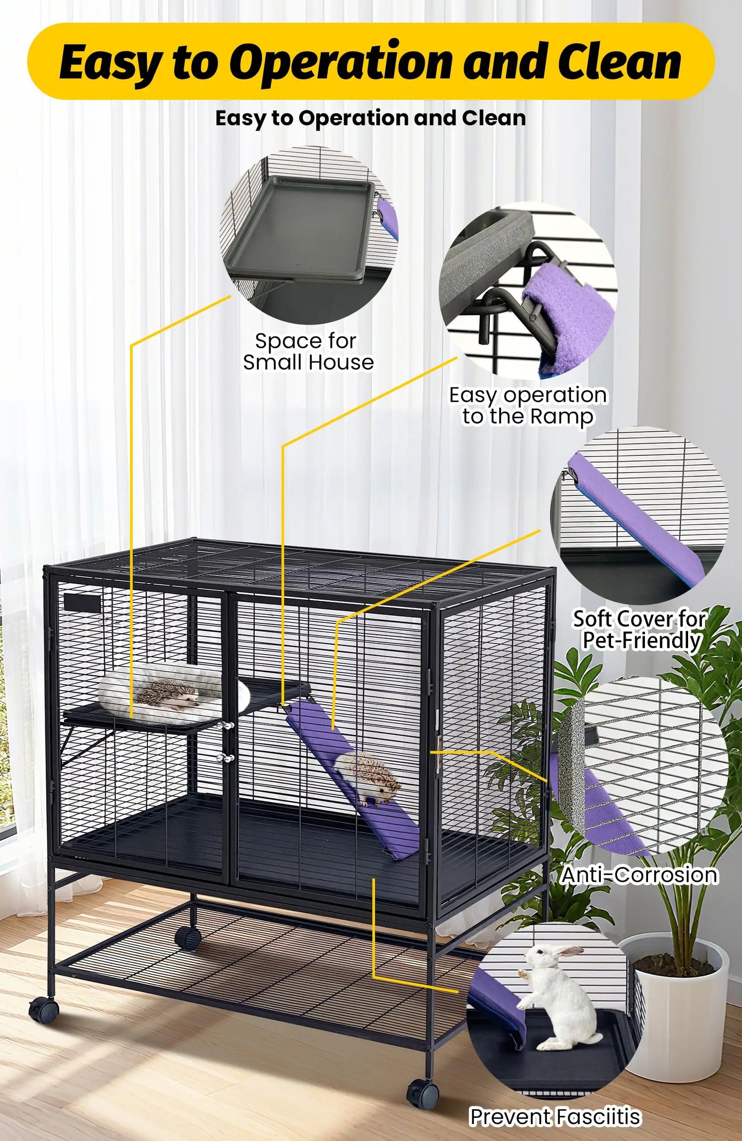 HiMISS Large Multi-Level Small Animal Cage With Ramp And Tray