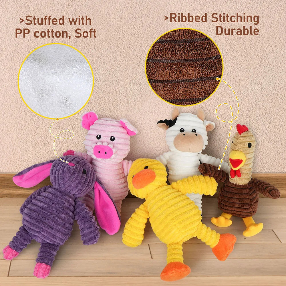 5 Pack Plush Squeaky Dog Toys Variety Bundle