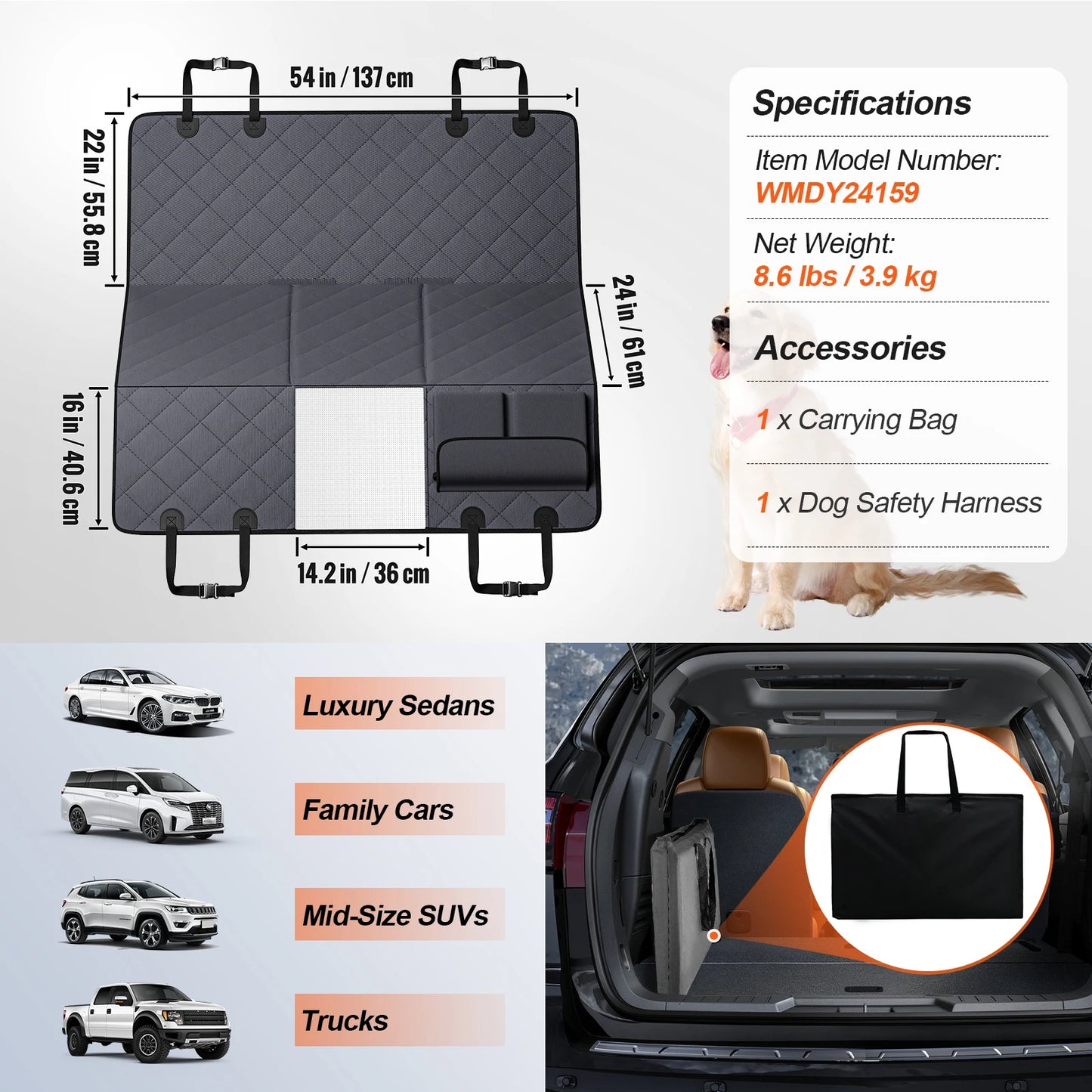 SucceBuy Waterproof Dog Hammock Back Seat Extender For Car