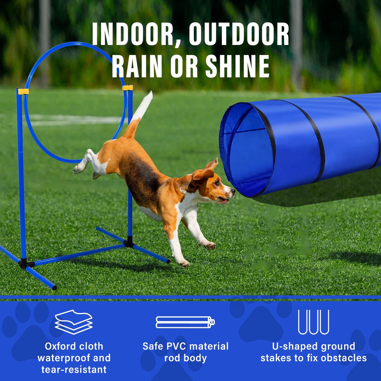 Dog Agility Course Backyard Set Training Kit With Tunnels Hoops