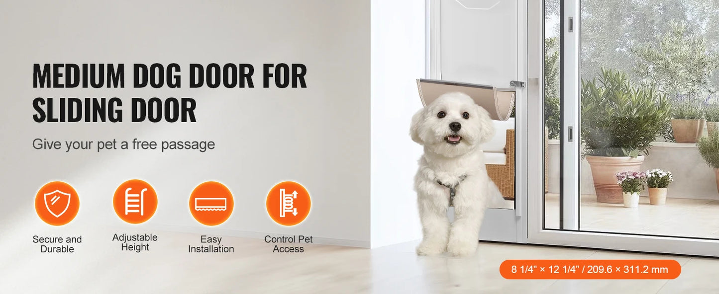 Dog Door For Sliding Glass Door With Adjustable Height Aluminum Frame