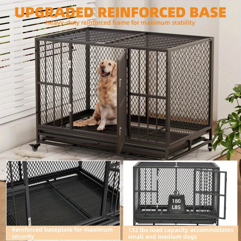 Heavy Duty Dog Crate Furniture Indoor Kennel With Wheels