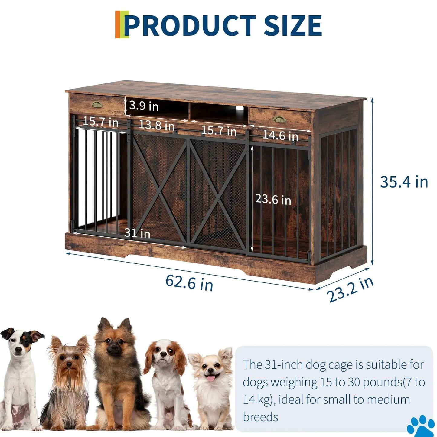 Heavy Duty Double Dog Crate Furniture With Drawers