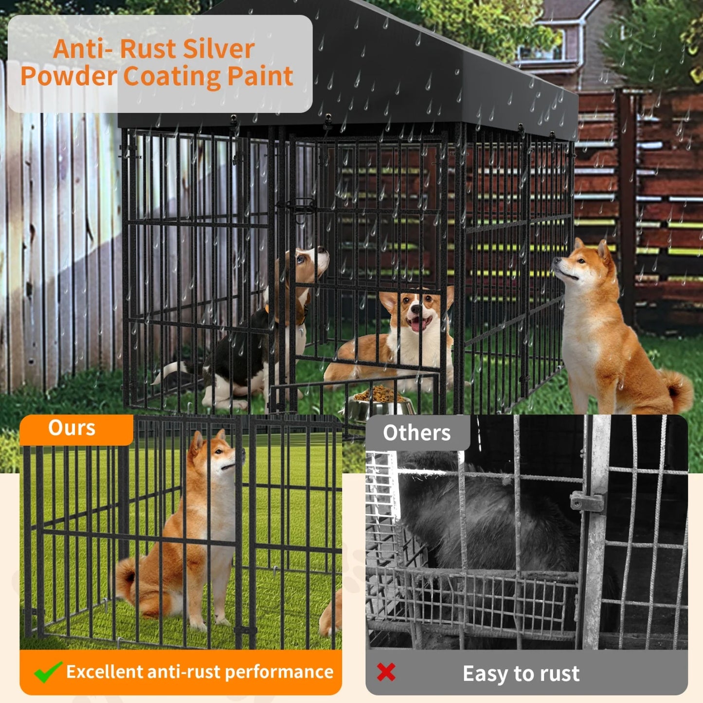 Outdoor Dog Kennel With Roof Heavy Duty Metal Crate Playpen