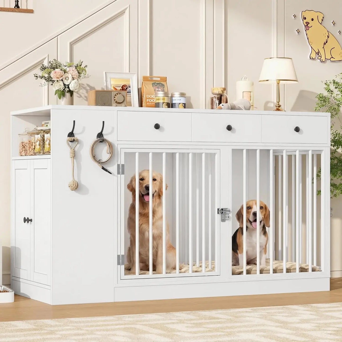 Dog Crate Furniture With Storage Drawers Cabinet Indoor Kennel Divider