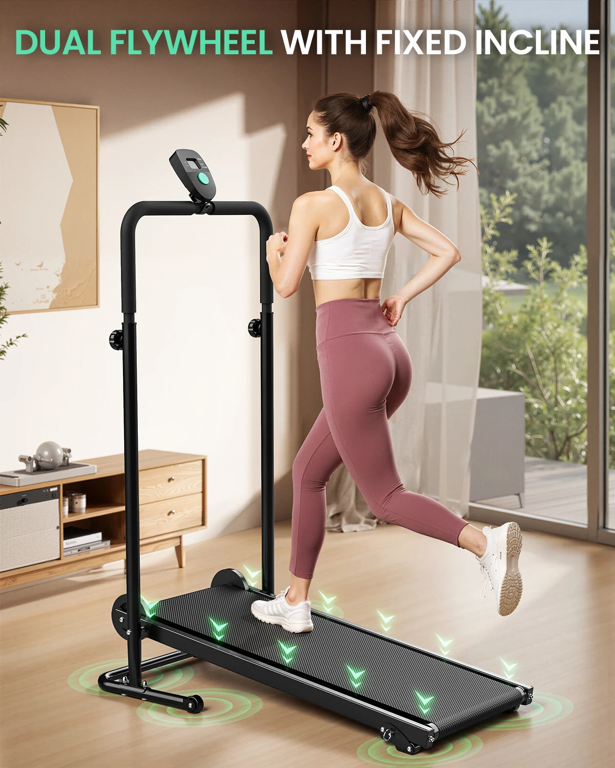 AKLUER Non Electric Treadmill With Dual Flywheels And LCD Monitor