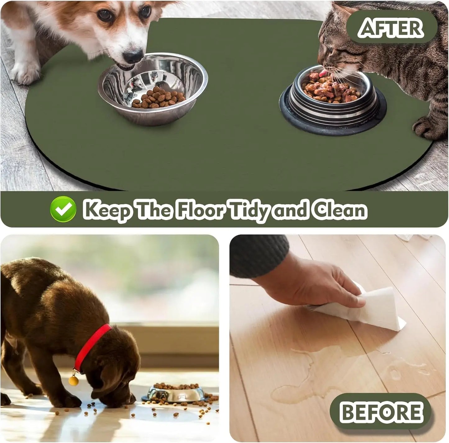Absorbent Dog Feeding Mat Non-Slip Rubber Base Quick Dry