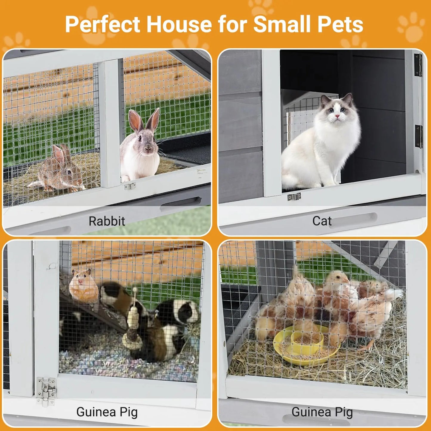 58 Inch Wooden Roof Indoor Outdoor Two Tier Rabbit Hutch