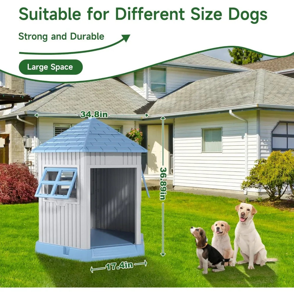 Durable Indoor Outdoor Dog House Kennel With Window Raised Floor
