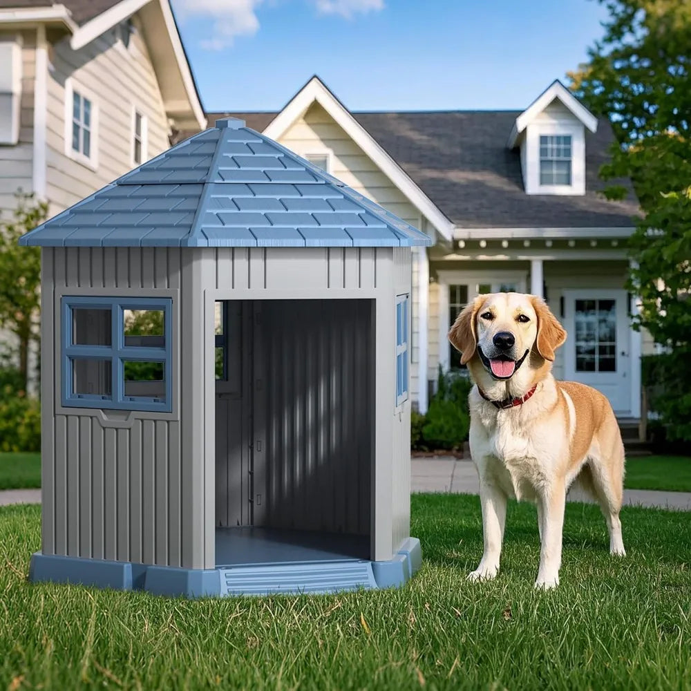 Durable Indoor Outdoor Dog House Kennel With Window Raised Floor