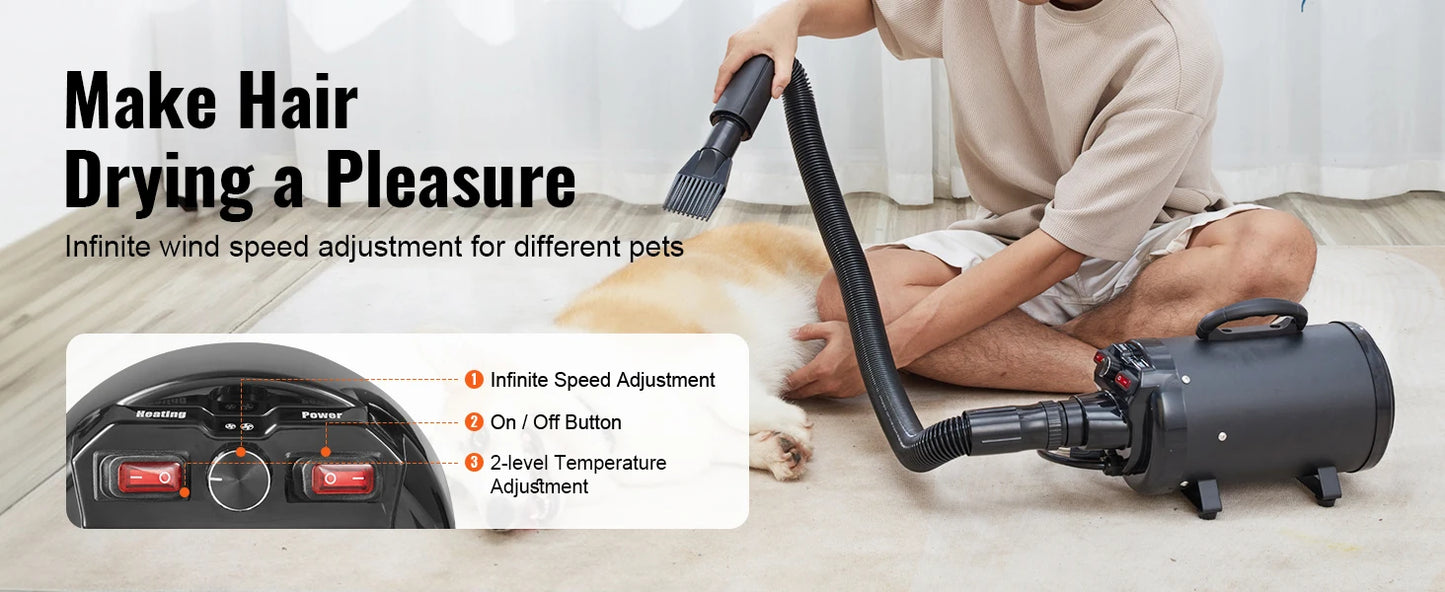 SucceBuy 2000W Dog Grooming Dryer With Adjustable Speed Extendable Hose Nozzles