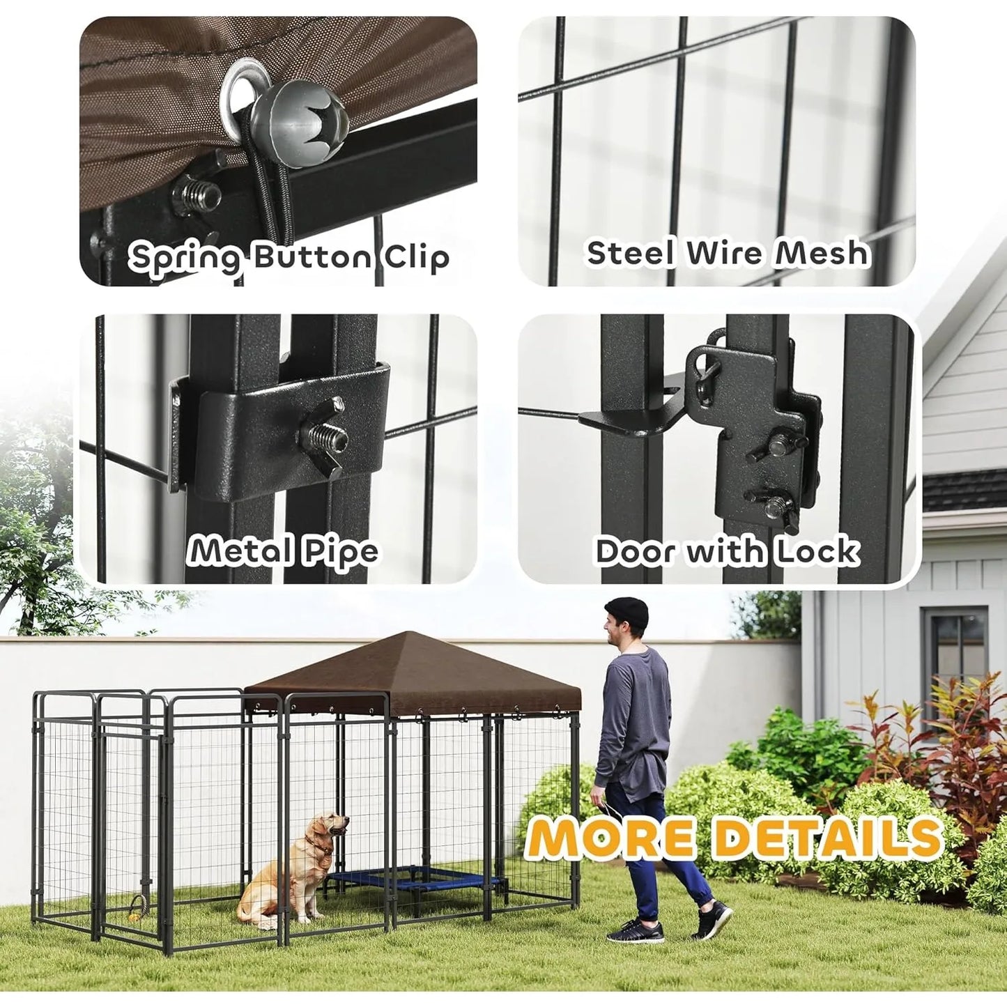 XIUWO Waterproof Outdoor Dog Kennel With Chain Link Fence Lock