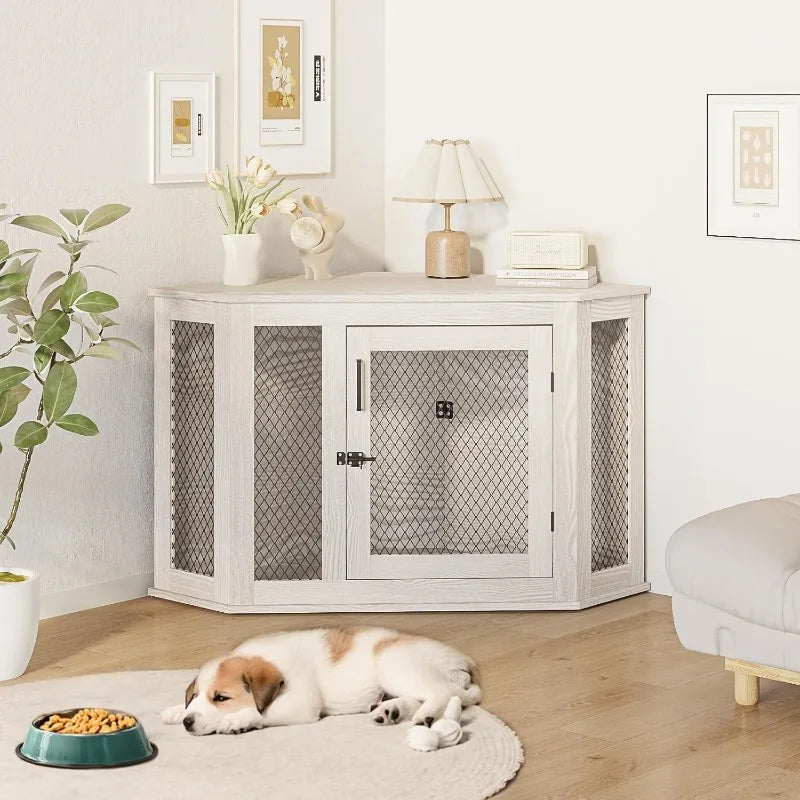 Pretzi Corner Dog Crate Furniture With Metal Mesh Indoor
