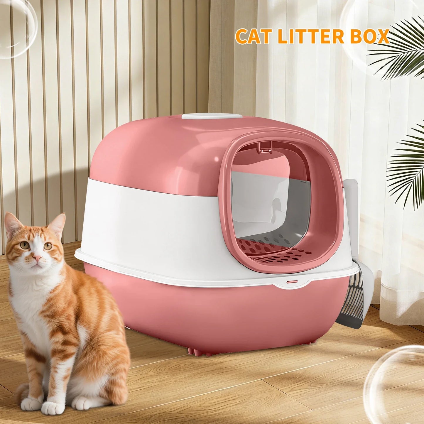 Switchable Open Semi-Enclosed Jumbo Cat Litter Box With Baffle