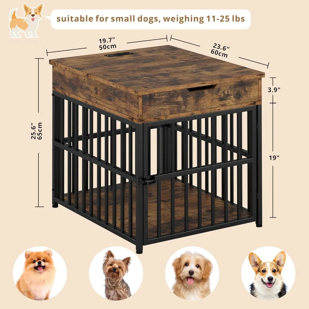 DAFIFY Wood Dog Crate End Table Kennel Flip Top Drawer