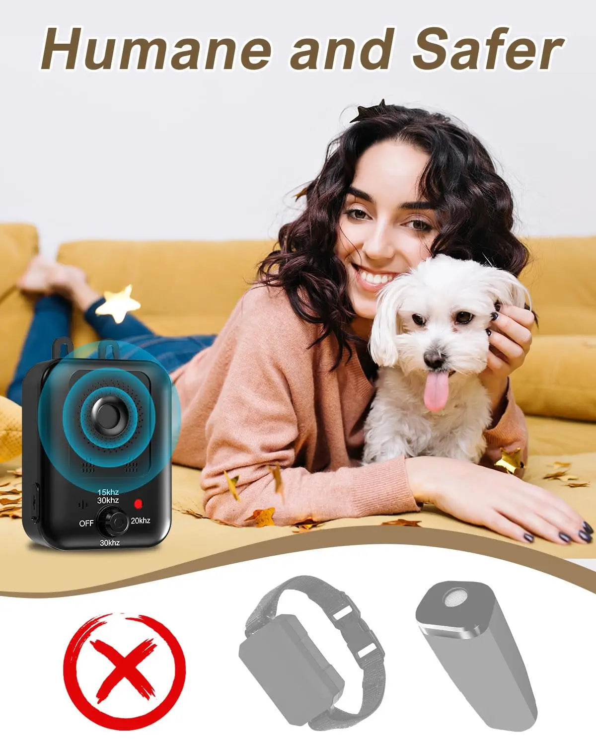 Automatic Ultrasonic Dog Bark Deterrent Device Rechargeable Indoor Outdoor