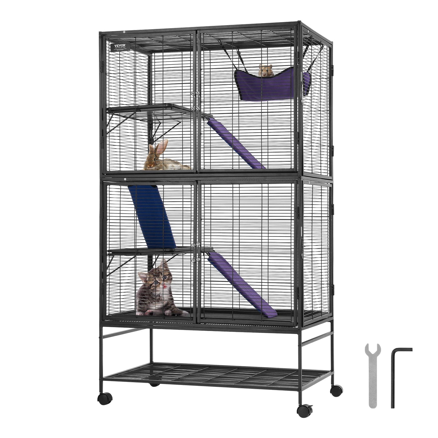 SucceBuy 64.6 Inch Rolling Metal Multi Tier Small Animal Cage