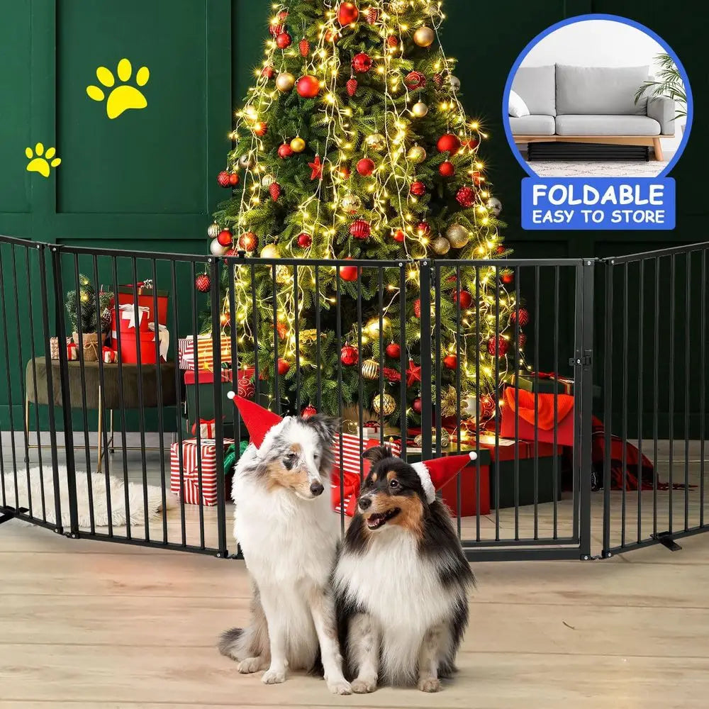 Adjustable Metal Free Standing Dog Gate With Walk Through Door