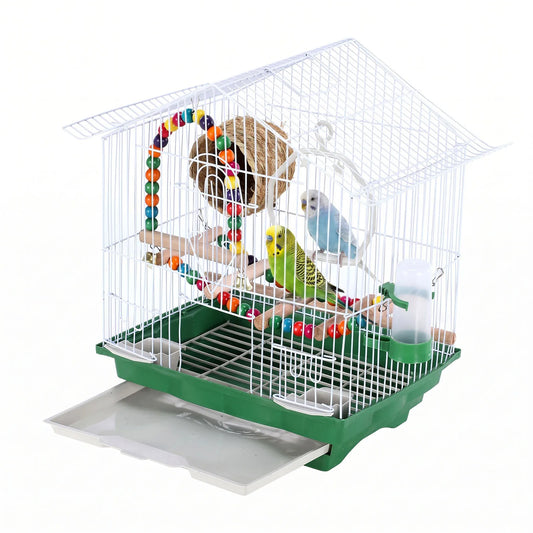 Metal Travel Bird Cage With Perch And Easy Clean Stand For Small Birds