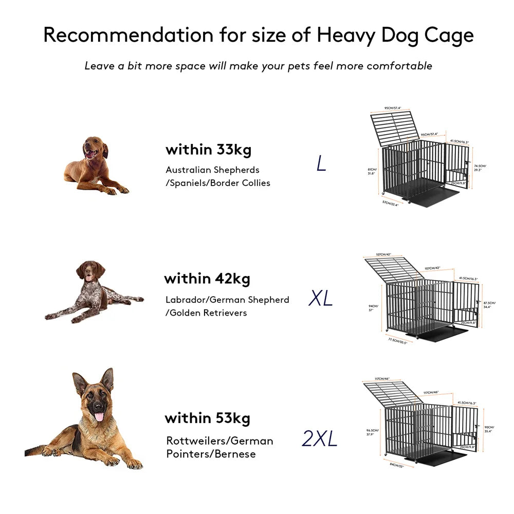 BORWART Heavy Duty Dog Crate With Lockable Wheels And Tray